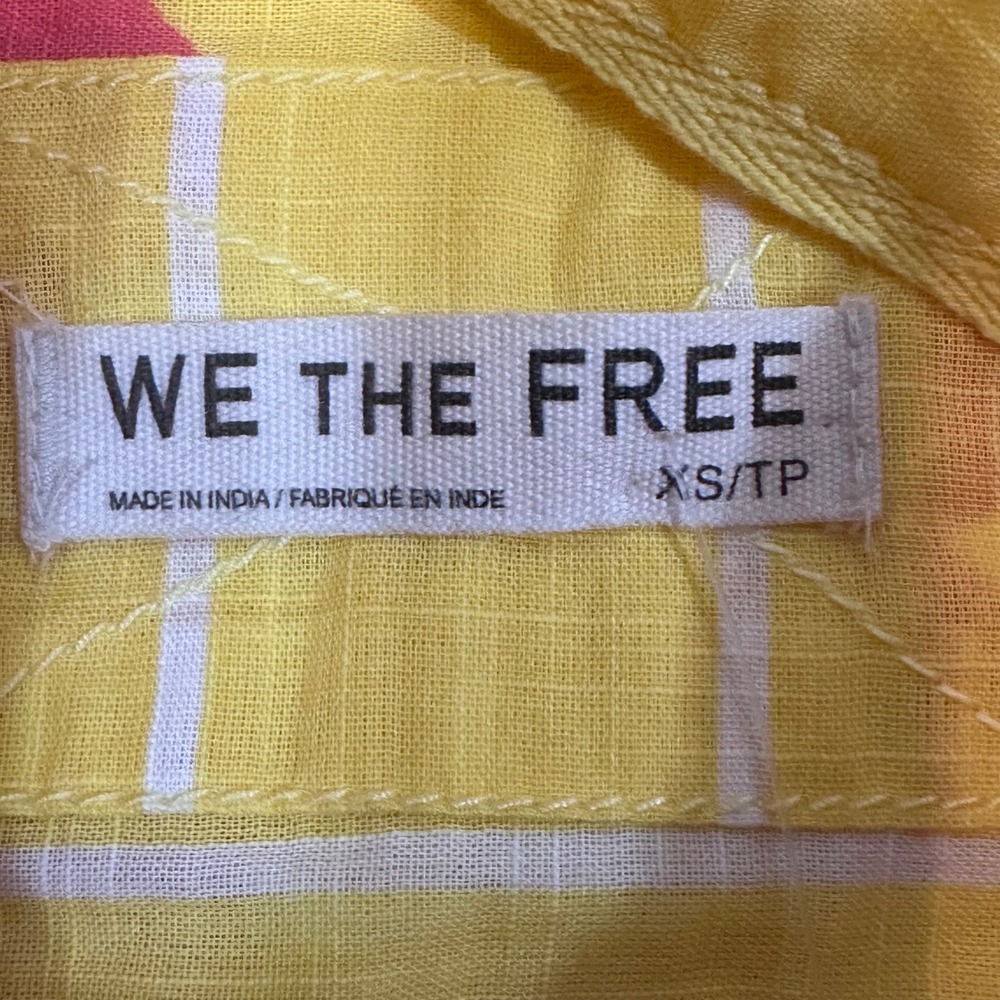 We The Free Shirt NWT women's XS Yellow Pink Hidden Flower Camo Oversized Button - Picture 7 of 12